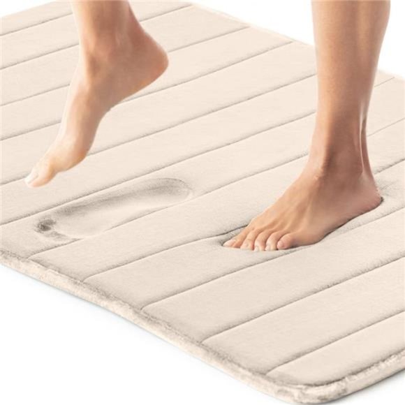 New in Bag - Thick Striped Memory Foam Bath Rugs, Soft Absorbent Bathroom Mats - Picture 1 of 6